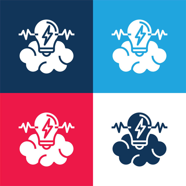 Brainstorm modrá a červená čtyři barvy minimální ikona nastavena - Vektor, obrázek