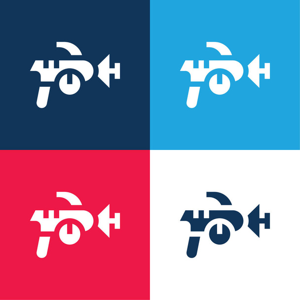Blaster azul y rojo conjunto de iconos mínimo de cuatro colores - Vector, imagen
