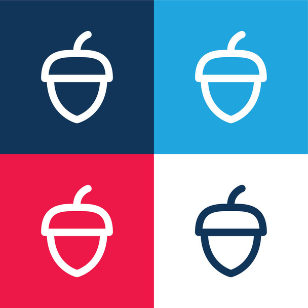 Eichel blau und rot vier Farben minimales Symbol-Set - Vektor, Bild