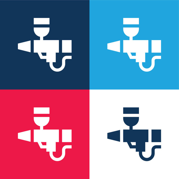 Airbrush синий и красный четыре цвета минимальный набор значков - Вектор,изображение