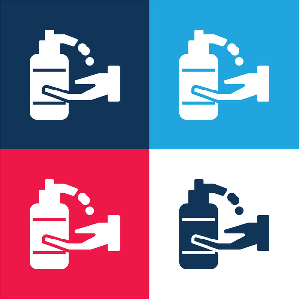Alcohol Gel azul y rojo de cuatro colores mínimo icono conjunto - Vector, Imagen