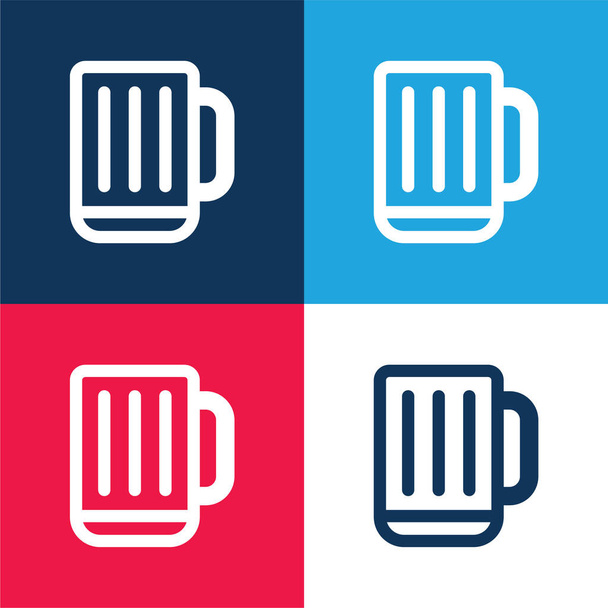 ビールスタインブルーと赤の4色の最小アイコンセット - ベクター画像