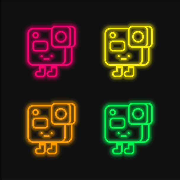 Action Camera vier Farben leuchtenden Neon-Vektor-Symbol - Vektor, Bild