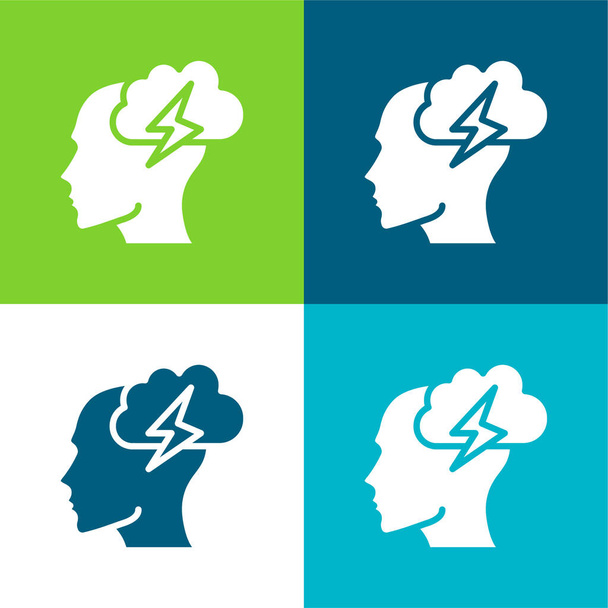 Brainstorm Lapos négy szín minimális ikon készlet - Vektor, kép