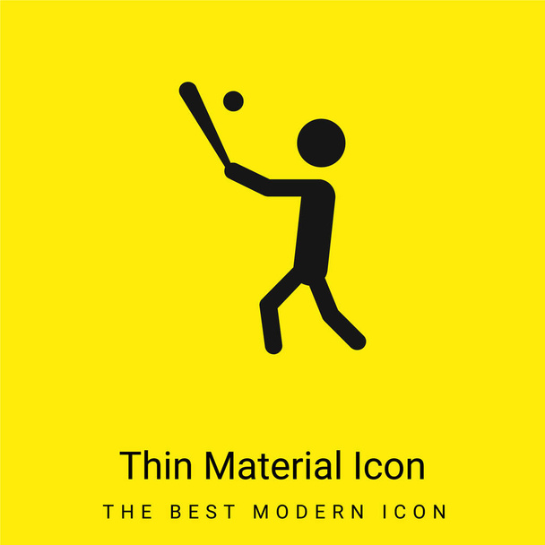 Baseball hráč s pálkou bít míč minimální jasně žlutý materiál ikona - Vektor, obrázek