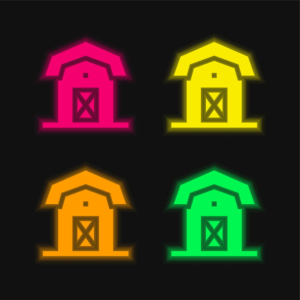 Celeiro quatro cor brilhante ícone vetor de néon - Vetor, Imagem