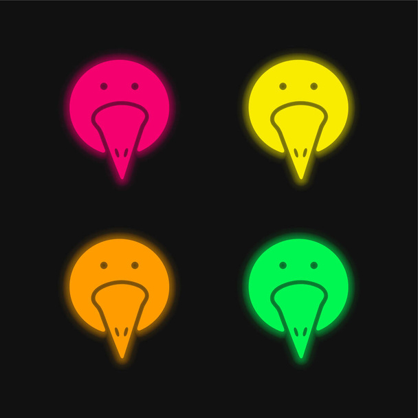 Vogel Portrait vier Farben leuchtenden Neon-Vektor-Symbol - Vektor, Bild