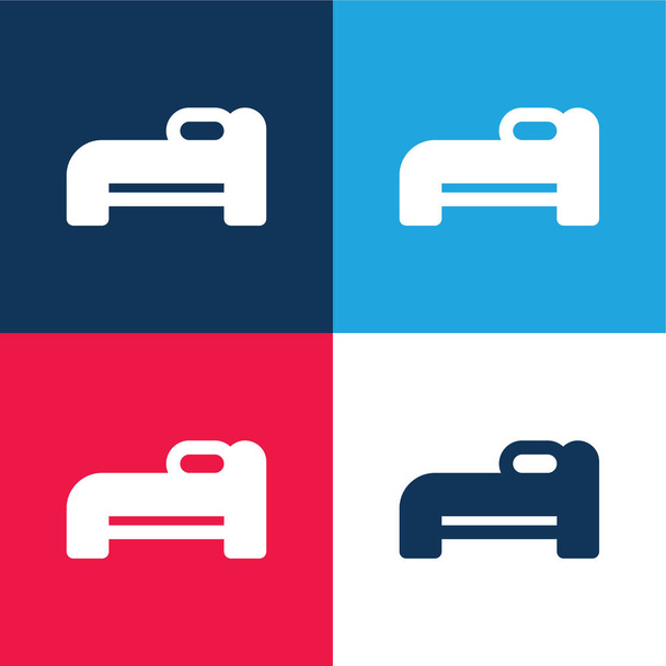 Bed blue and red four color minimal icon set - Vector, Image
