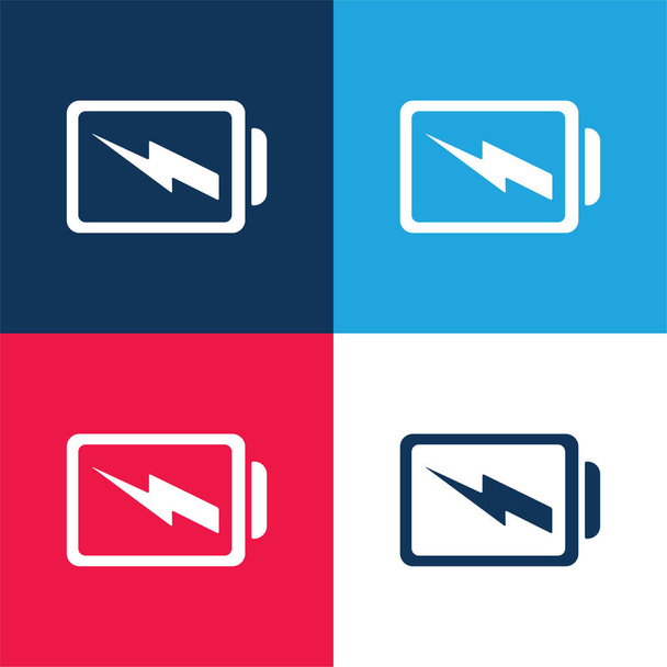 Battery With A Bolt blue and red four color minimal icon set - Vector, Image