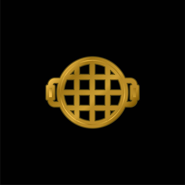 Barbacoa Parrilla chapado en oro icono metálico o logo vector - Vector, Imagen