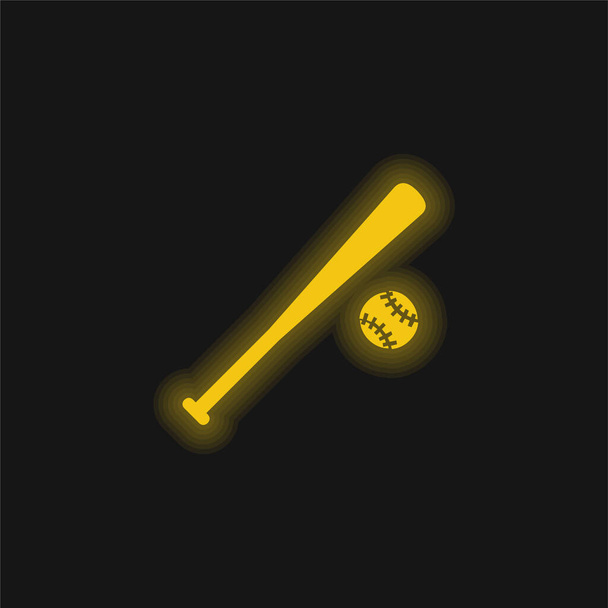Желтая светящаяся неоновая икона бейсбольного мяча - Вектор,изображение