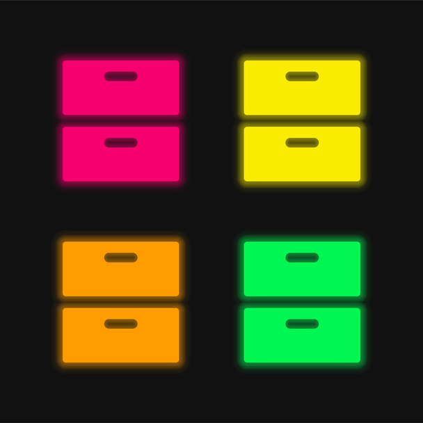 2 Schubladen vier Farben leuchtenden Neon-Vektor-Symbol - Vektor, Bild