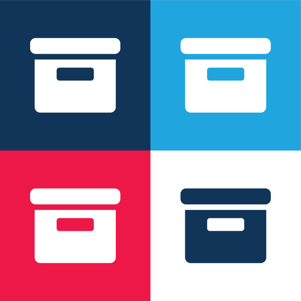 アーカイブ充填ボックス青と赤の4色の最小アイコンセット - ベクター画像