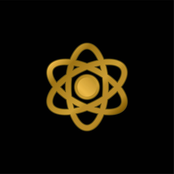Átomo banhado a ouro ícone metálico ou vetor logotipo - Vetor, Imagem