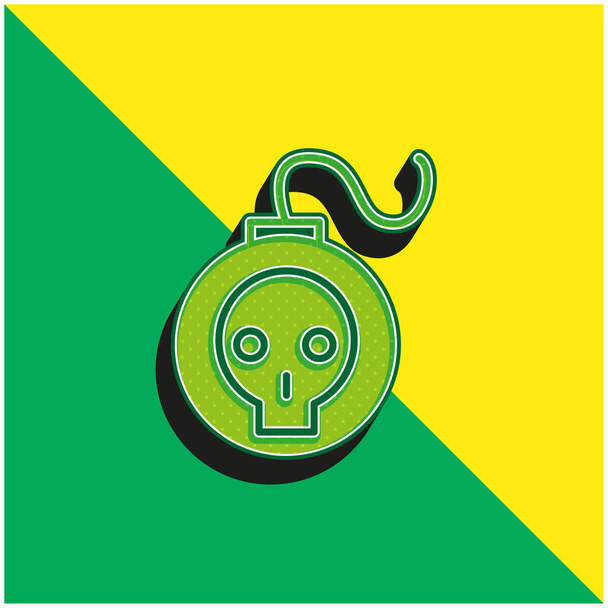 Kafatası Dış Hatları Yeşil ve Sarı 3D vektör logosuyla Bomba - Vektör, Görsel