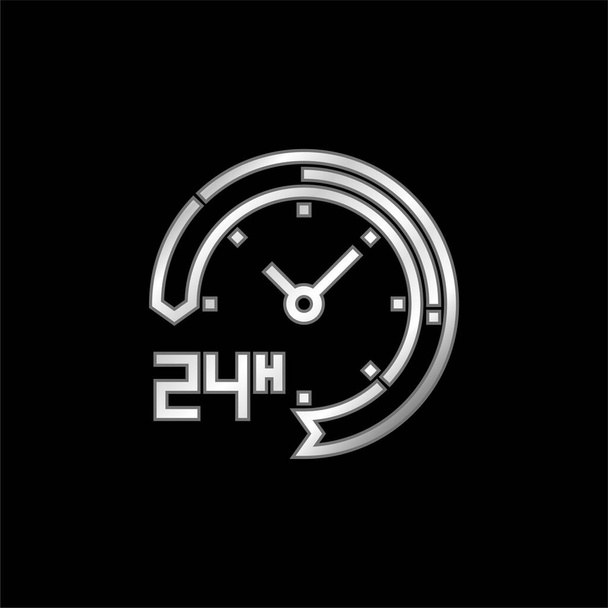 24 часа серебристый металлический значок - Вектор,изображение