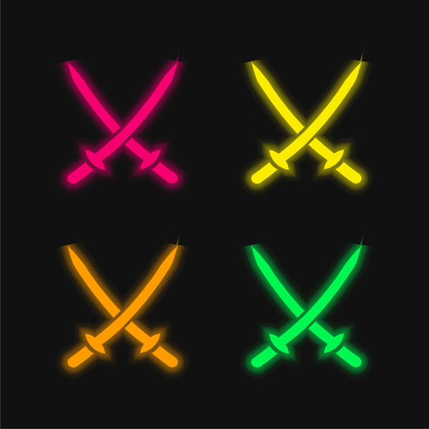 2 Katanas four color glowing neon vector icon - Vector, Image