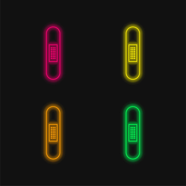 Band Aid Silhouette In vertikaler Position leuchtendes Neon-Vektorsymbol in vier Farben - Vektor, Bild