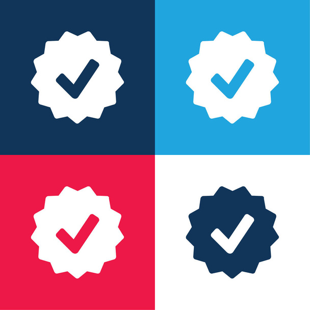 Approval Symbol In Badge blue and red four color minimal icon set - Vector, Image