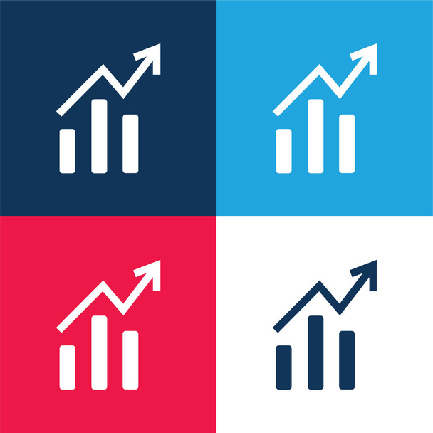 Bars And Line Ascending Graphic Of Data Analytics blau und rot vier Farben minimalen Symbolsatz - Vektor, Bild