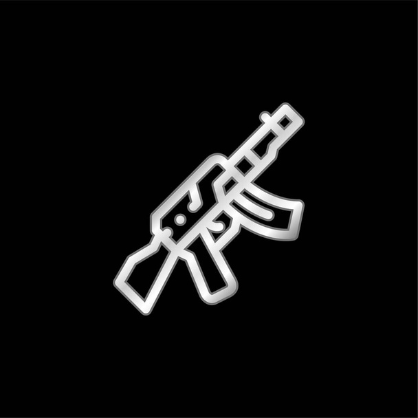 Assault Rifle silver plated metallic icon - Vector, Image