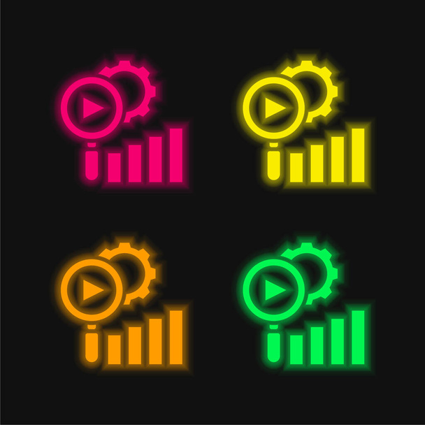 Analysis four color glowing neon vector icon - Vector, Image