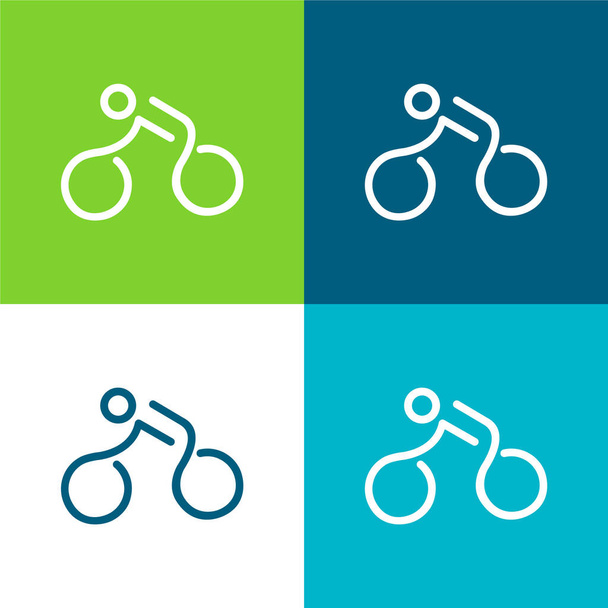 Bicyclette montée par un homme bâton plat quatre couleurs ensemble d'icône minimale - Vecteur, image