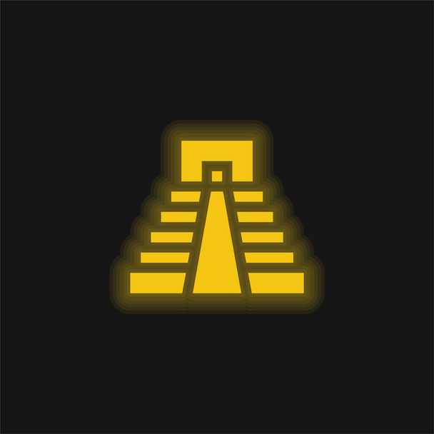 Aztec Pyramid yellow glowing neon icon - Vector, Image
