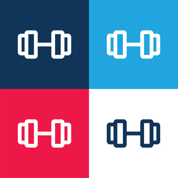 Barbell синий и красный четыре цвета минимальный набор значков - Вектор,изображение