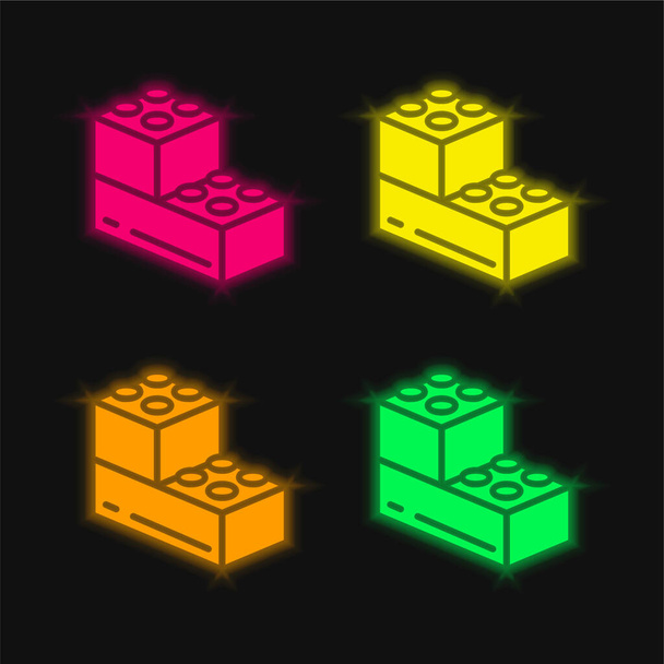 Blockiert leuchtende Neon-Vektorsymbole in vier Farben - Vektor, Bild