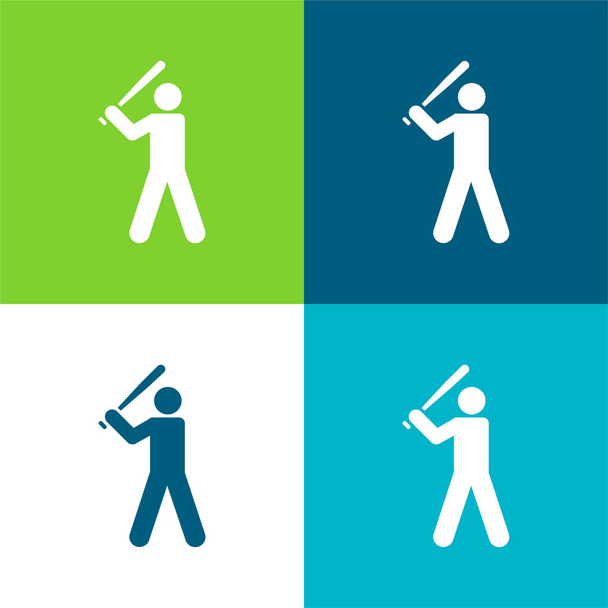 Joueur de baseball Ensemble d'icônes minimal plat quatre couleurs - Vecteur, image