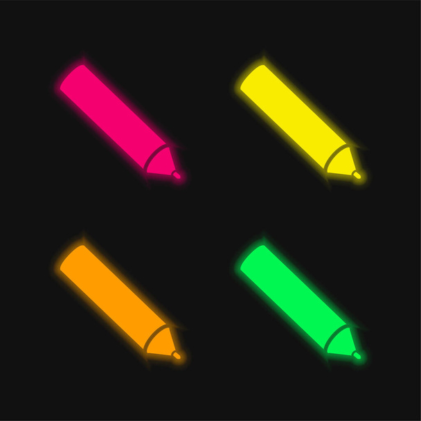 Penna nera quattro colori incandescente icona vettoriale al neon - Vettoriali, immagini