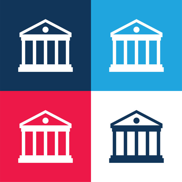 Banco azul y rojo de cuatro colores mínimo icono conjunto - Vector, Imagen