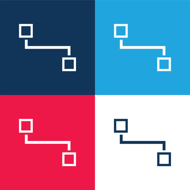 Blok regelingen van twee vierkanten schetst blauw en rood vier kleuren minimale pictogram set - Vector, afbeelding