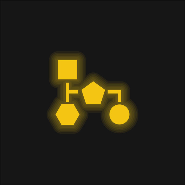 Schemat bloku czarnych kształtów geometrycznych żółty świecący neon ikona - Wektor, obraz