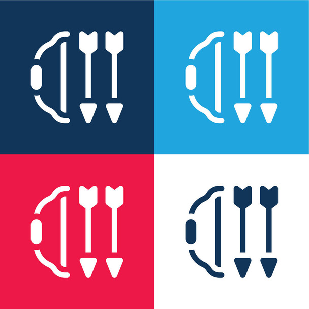 Bow And Arrow blue and red four color minimal icon set - Vector, Image