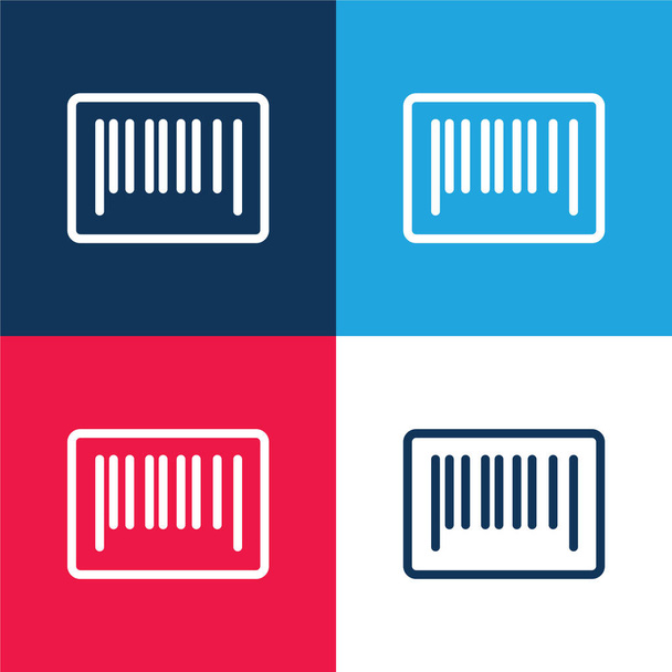 Código de barras azul y rojo conjunto de iconos mínimo de cuatro colores - Vector, Imagen