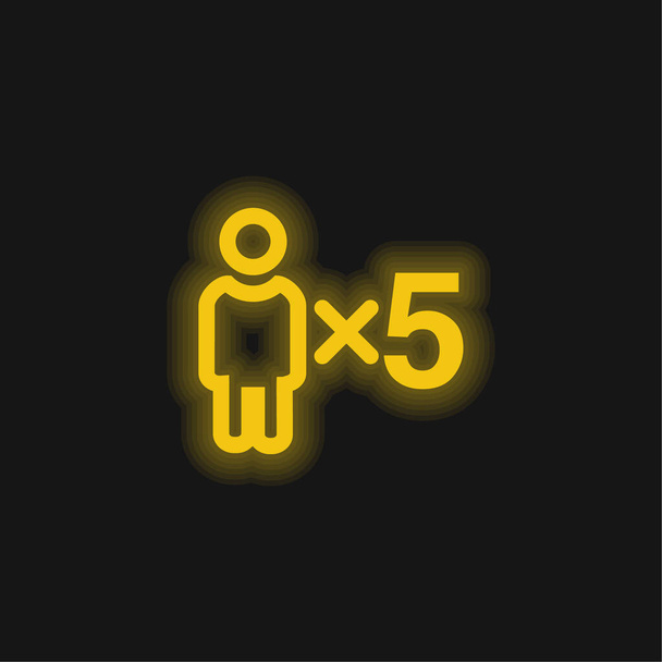 5 Henkilöt Symbol keltainen hehkuva neon kuvake - Vektori, kuva
