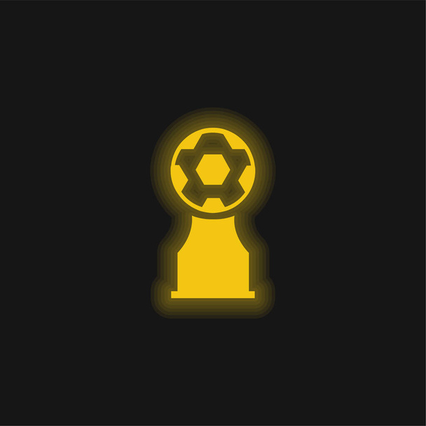 Award Trophy Met Voetbal geel gloeiende neon pictogram - Vector, afbeelding