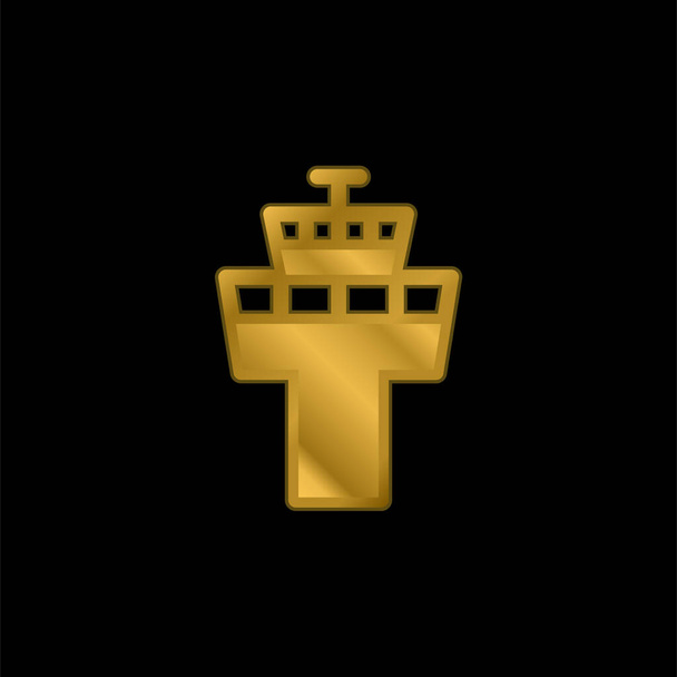 Aeropuerto Torre chapado en oro icono metálico o logo vector - Vector, imagen