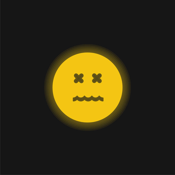 Emoticono anulado Cara cuadrada amarillo brillante icono de neón - Vector, imagen