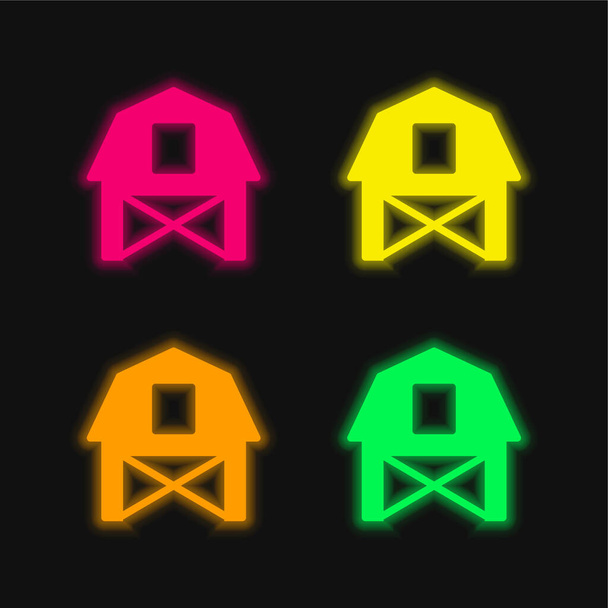 Granero de cuatro colores brillante icono del vector de neón - Vector, imagen