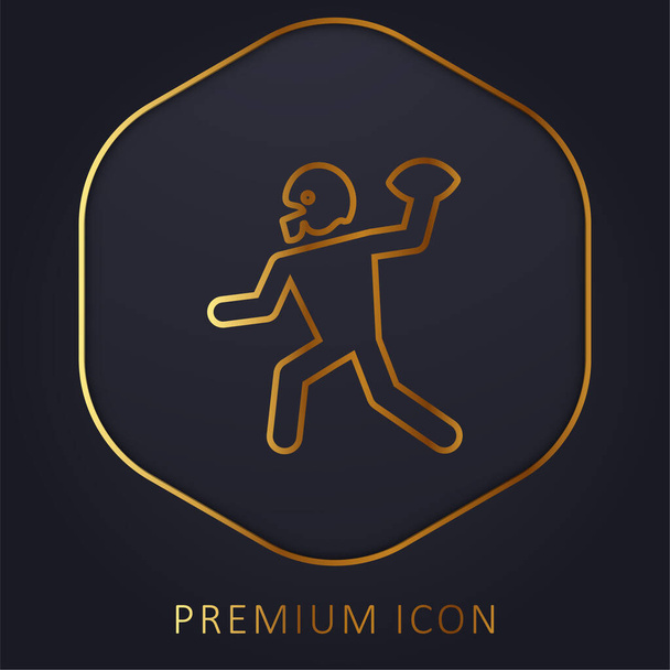 Joueur de football américain jouant lancer le ballon dans sa main ligne d'or logo premium ou icône - Vecteur, image
