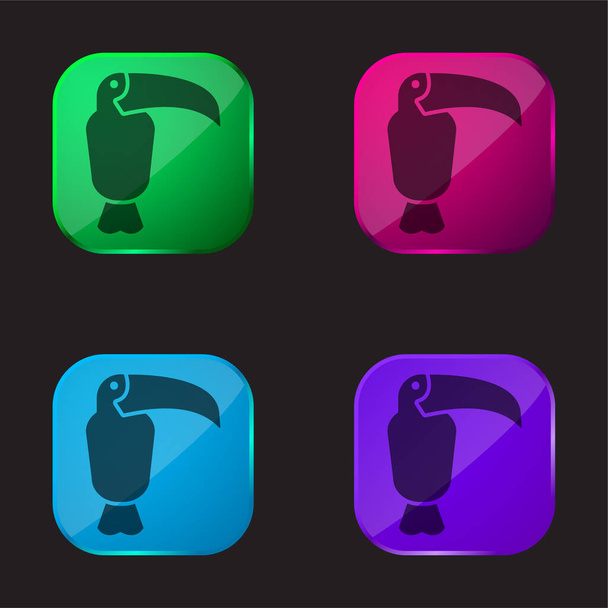 Animal icono de botón de cristal de cuatro colores - Vector, Imagen