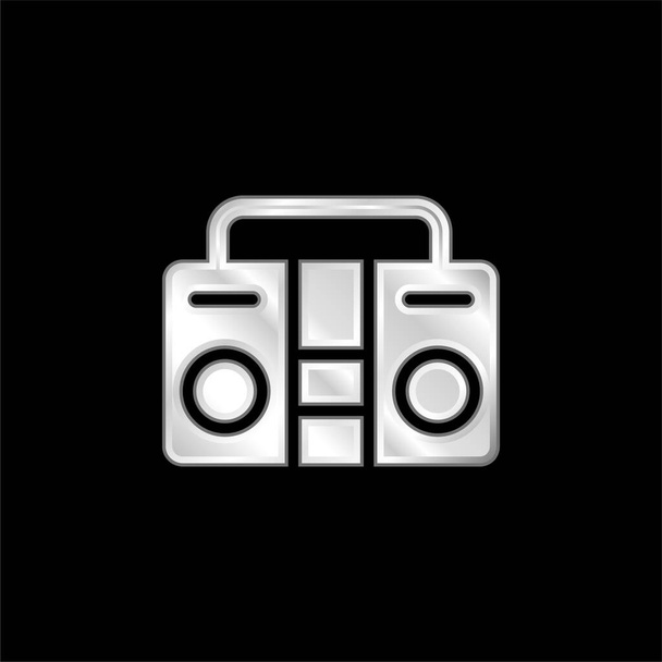 Boombox silver plated metallic icon - Vector, Image