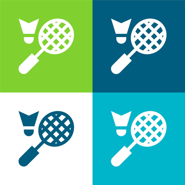 Badminton Ensemble d'icônes minimal plat quatre couleurs - Vecteur, image