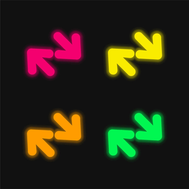 Arrows Couple Of Diagonal Opposite four color glowing neon vector icon - Vector, Image
