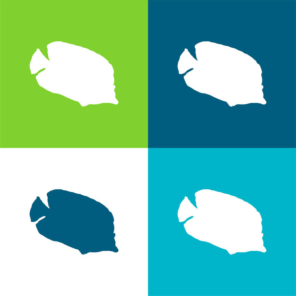 Bannerfish silhueta plana quatro cores conjunto de ícones mínimos - Vetor, Imagem
