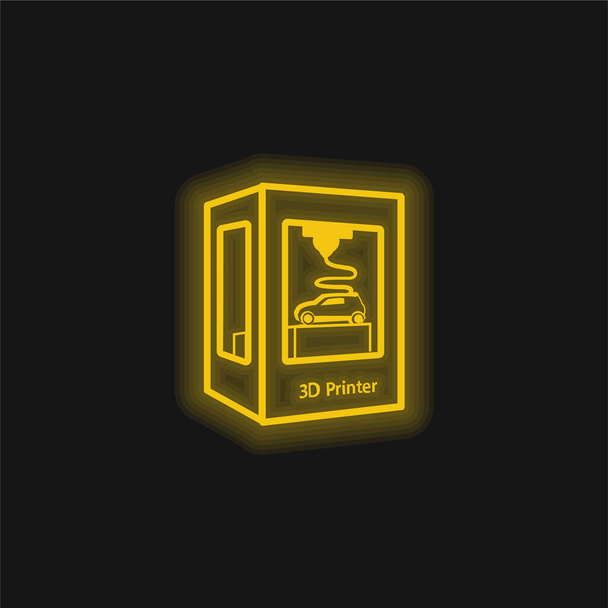 Imprimante 3D Impression Un véhicule jaune brillant icône néon - Vecteur, image