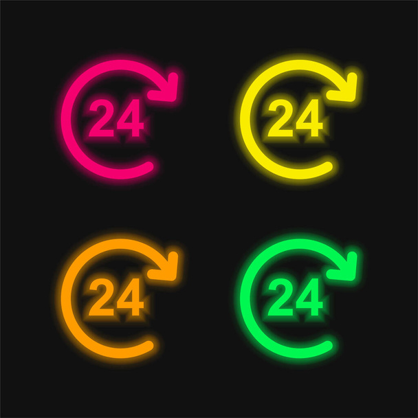 24 ώρες τέσσερις χρώμα λαμπερό νέον διάνυσμα εικονίδιο - Διάνυσμα, εικόνα